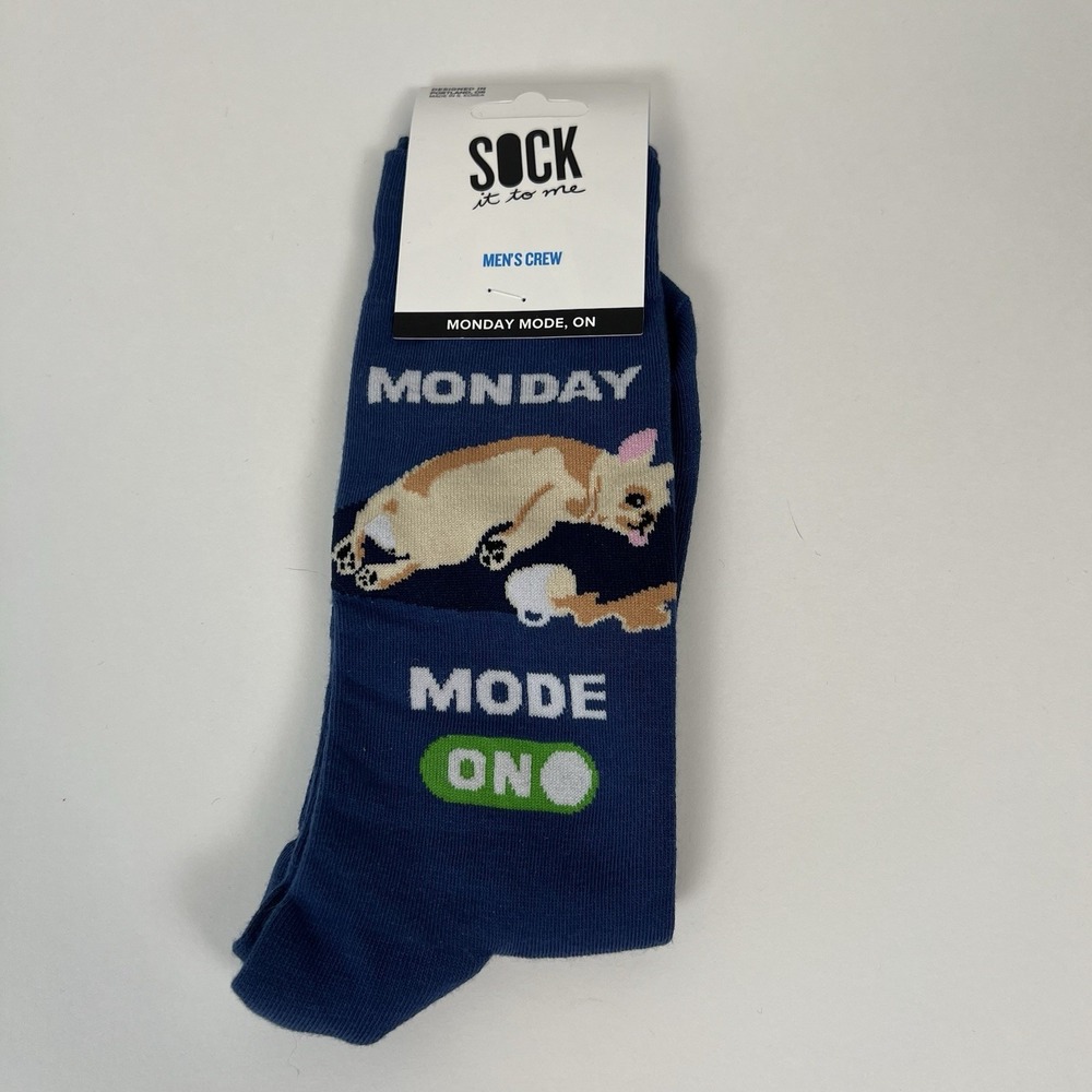 Sock it to me -Monday Mode, On- Men's crew ‎ US shoe 7-13 Novelty fun humor